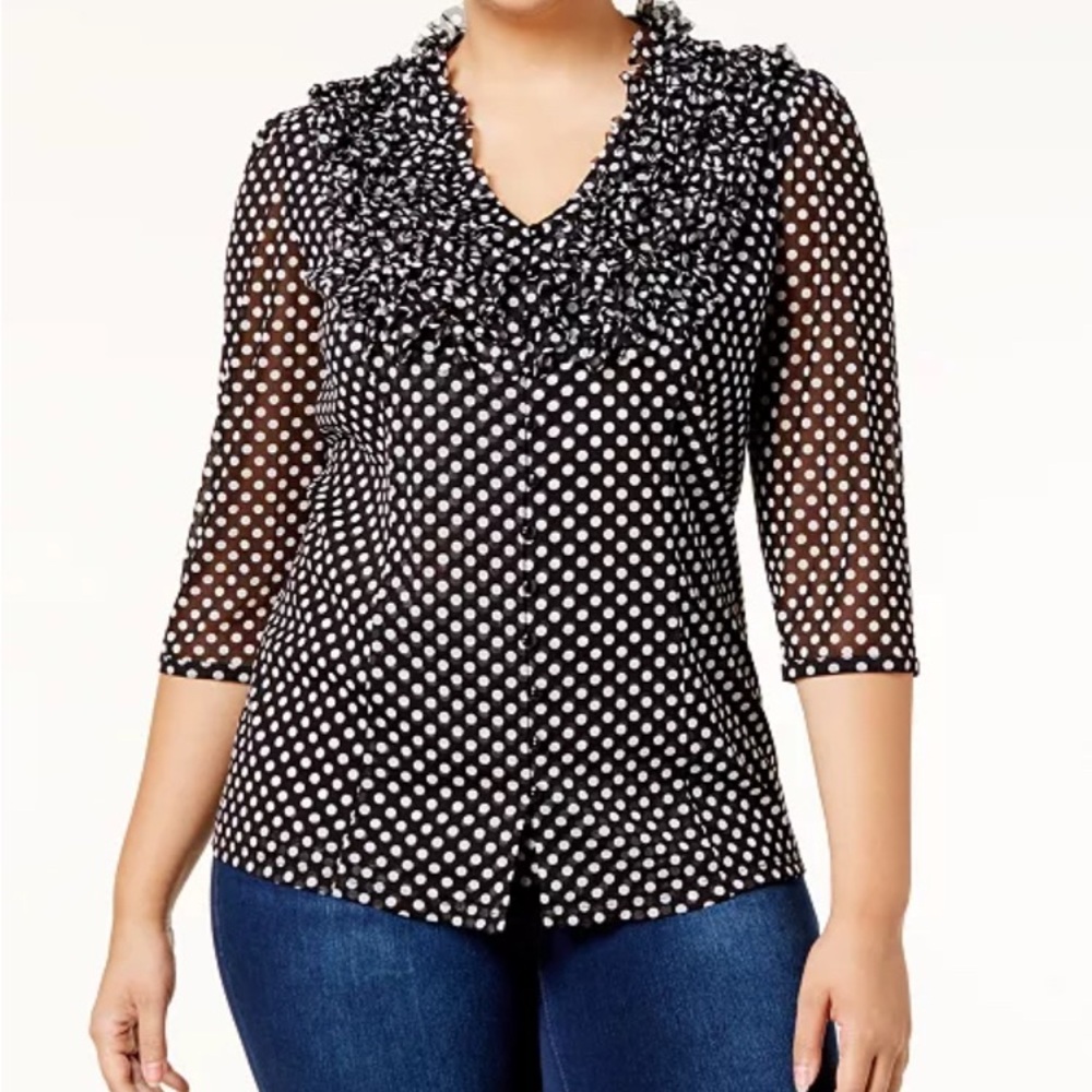 I.N. Studio Monochrome Polka Dot Blouse